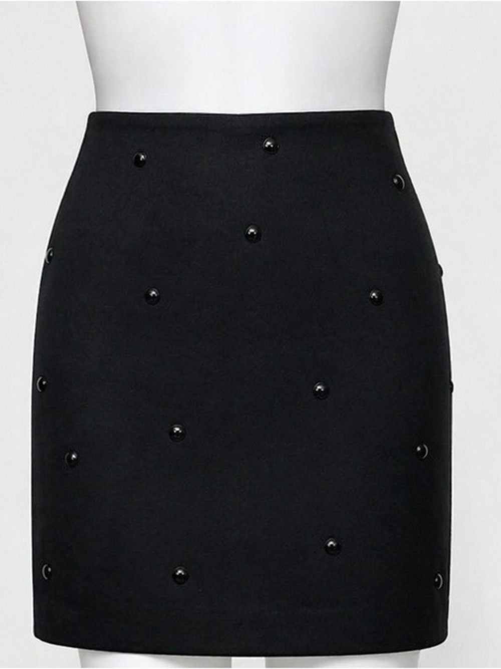 Escada Black Studded Pencil Skirt Size 42 Designer Cotton Stretch Mini Skirt